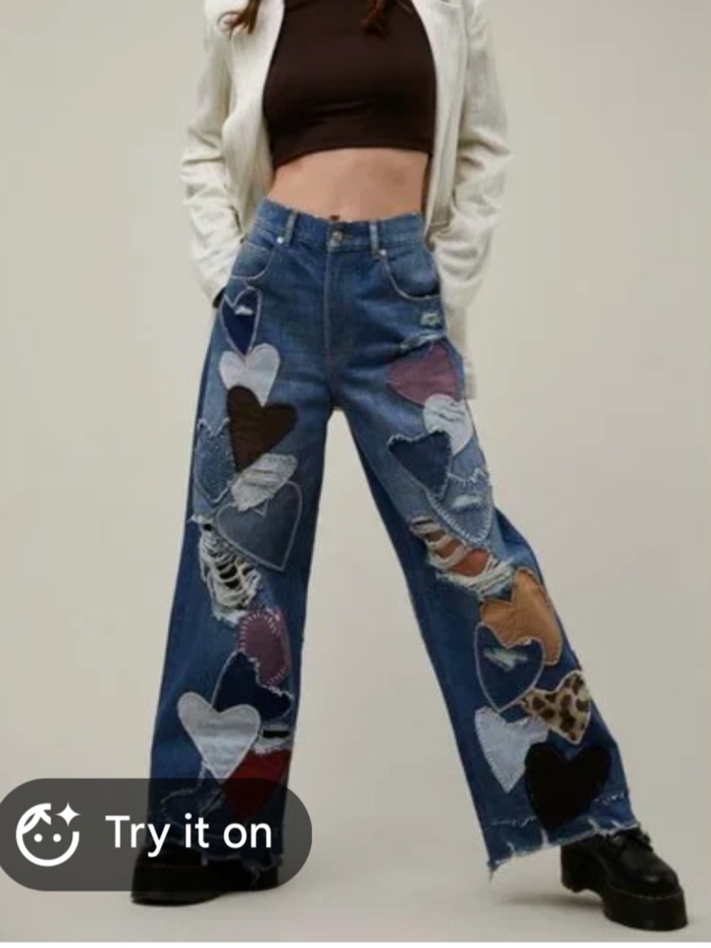 Free People Piece Of My Heart Crazy Good Luck Barrel Jeans Patchwork 27 - Picture 5 of 9